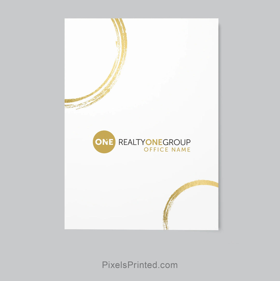 Realty ONE Group client welcome folder with glossy finish, two pockets and business card slot.