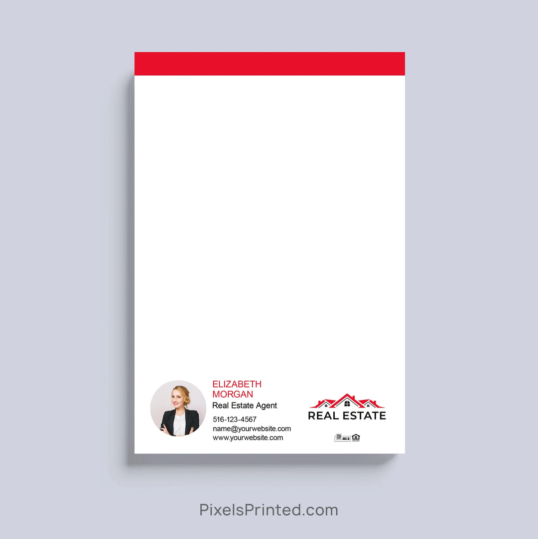 Personalized real estate agent notepad with headshot, logo and contact information