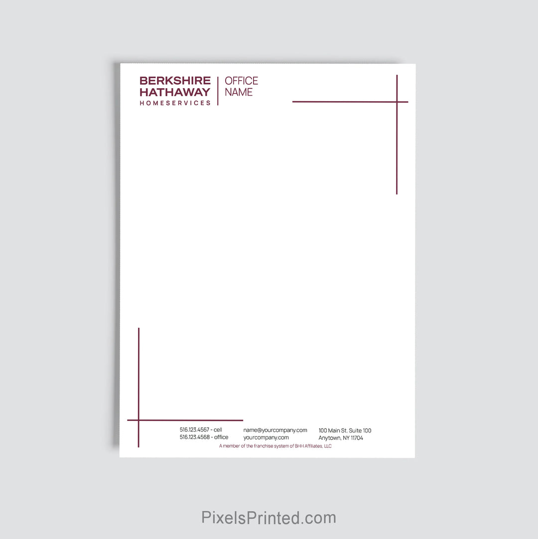 Berkshire Hathaway HomeServices agent letterhead for real estate offices