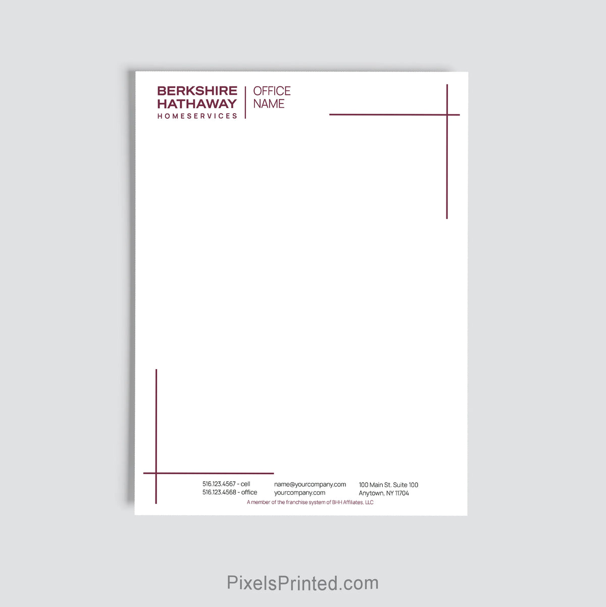Berkshire Hathaway HomeServices agent letterhead for real estate offices