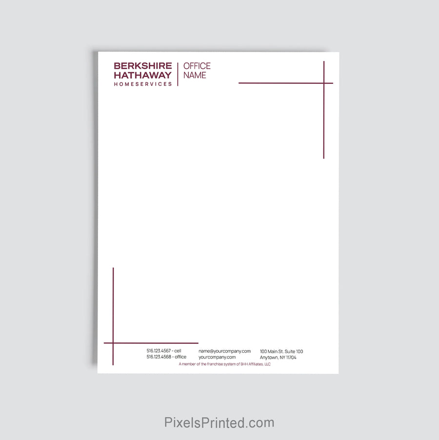 Berkshire Hathaway HomeServices agent letterhead for real estate offices