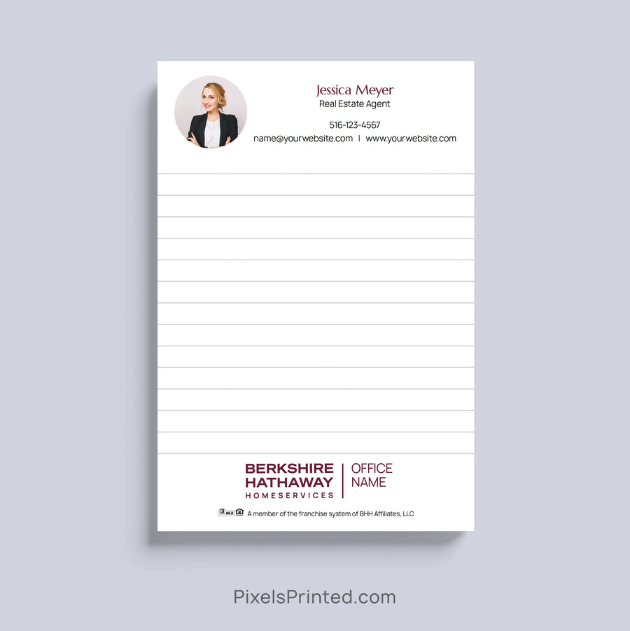 Custom Berkshire Hathaway HomeServices real estate agent notepad with personalized branding