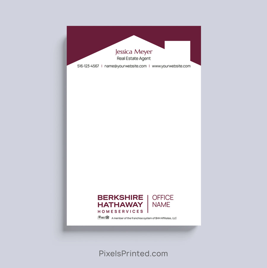 Berkshire Hathaway HomeServices realtor notepad with house roof design and agent branding