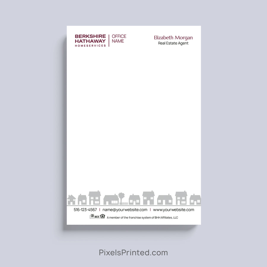 Berkshire Hathaway HomeServices realtor notepad with neighborhood houses design