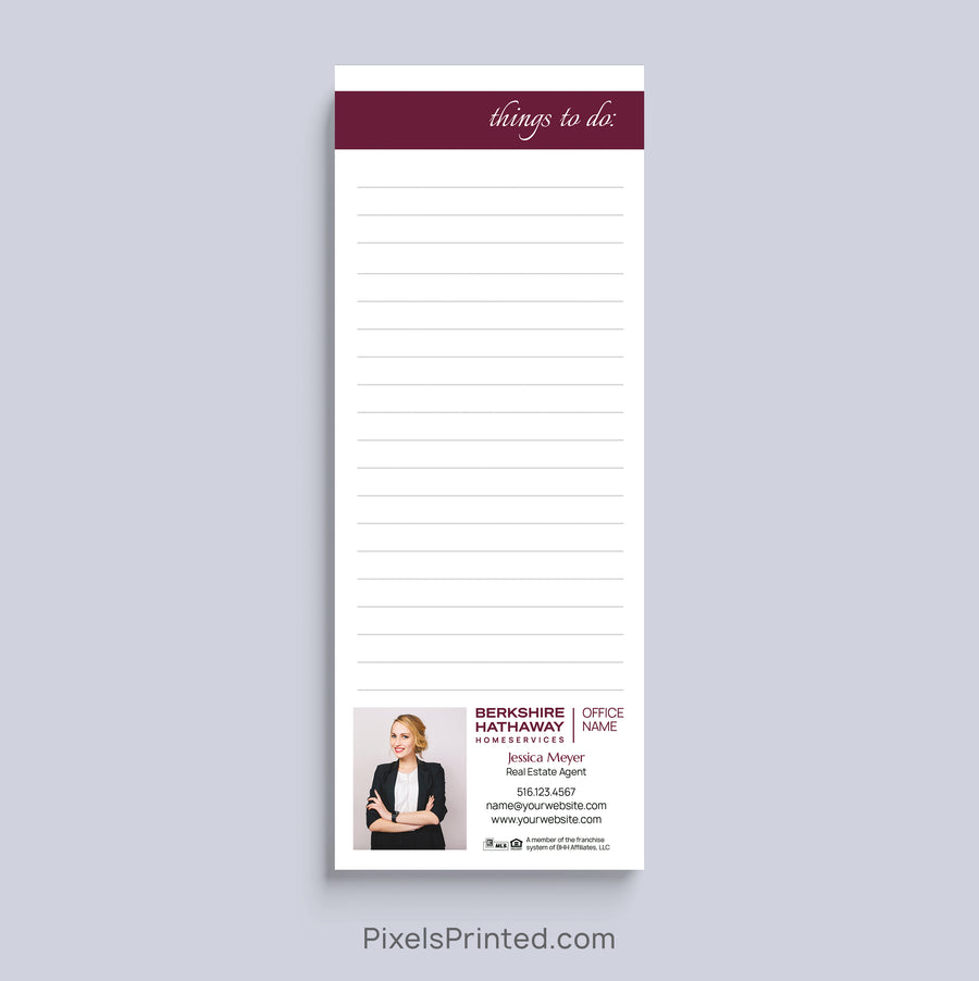 Personalized Berkshire Hathaway HomeServices Things to Do realtor notepad with headshot
