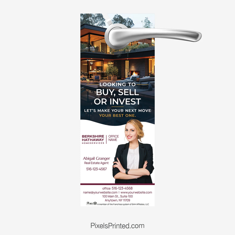 Berkshire Hathaway real estate agent introduction door hanger for neighborhood marketing
