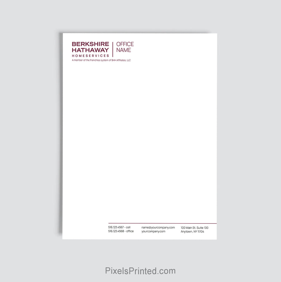 Personalized Berkshire Hathaway real estate letterhead for brokerage offices