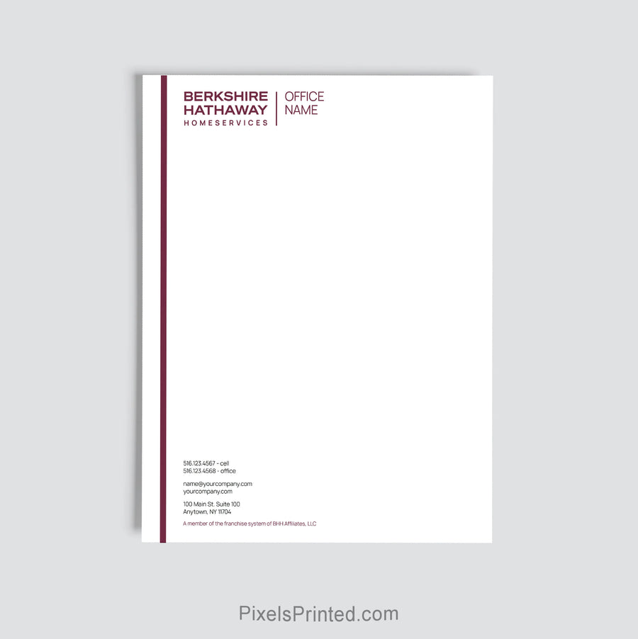 Berkshire Hathaway HomeServices brokerage letterhead personalized with office details