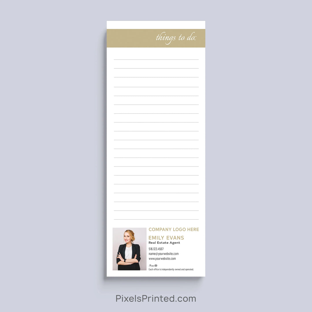 Century 21 Things to Do realtor notepad with headshot and contact information