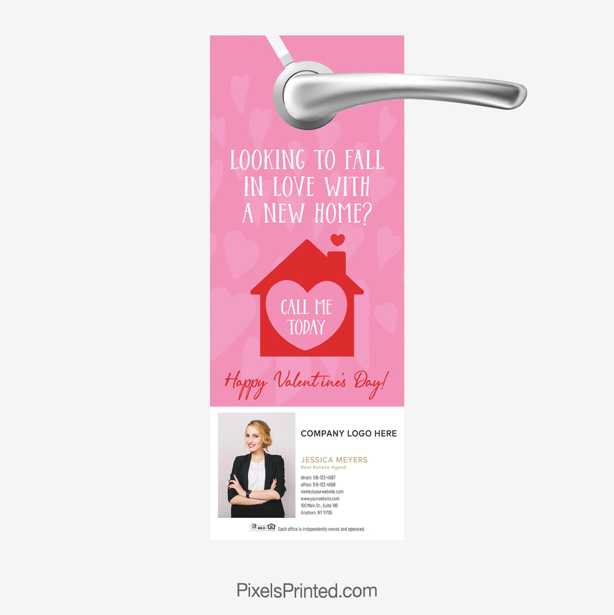 Valentine-themed Century 21 door hanger 'Looking to fall in love with a new home' for realtors.
