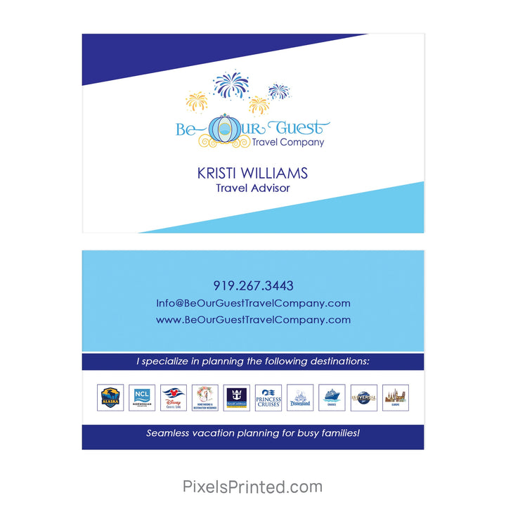custom for Be Our Guest Travel Company business cards PixelsPrinted 