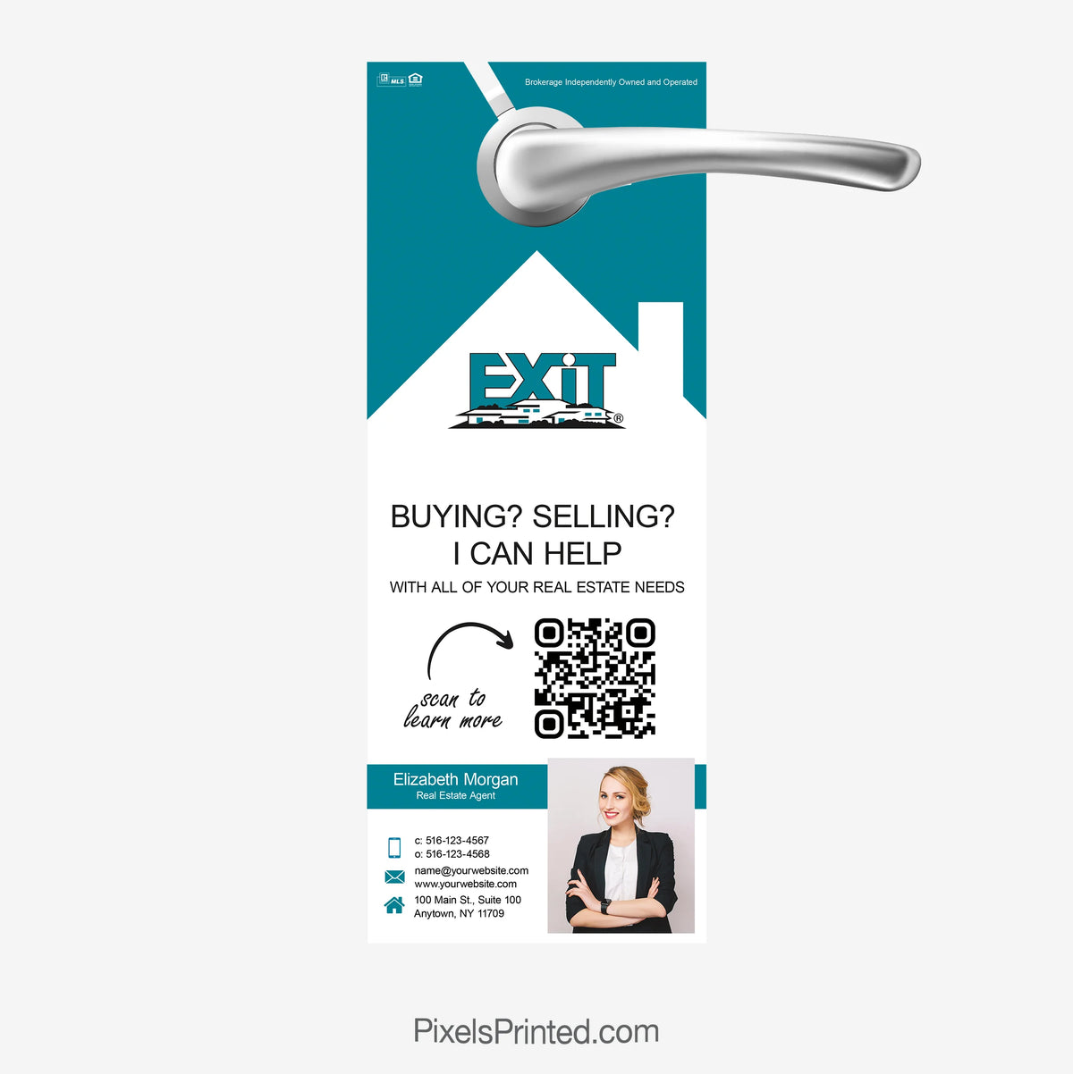 neighborhood introduction door hanger for EXIT real estate agents with QR code