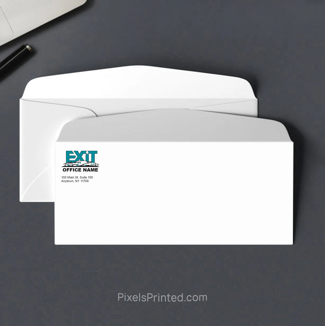 EXIT Realty real estate envelope with subtle house design and return address