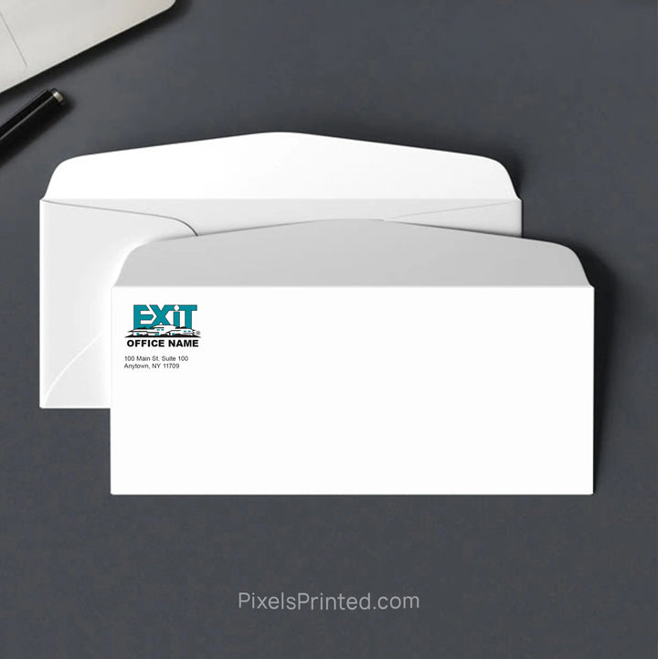EXIT Realty real estate envelope with subtle house design and return address