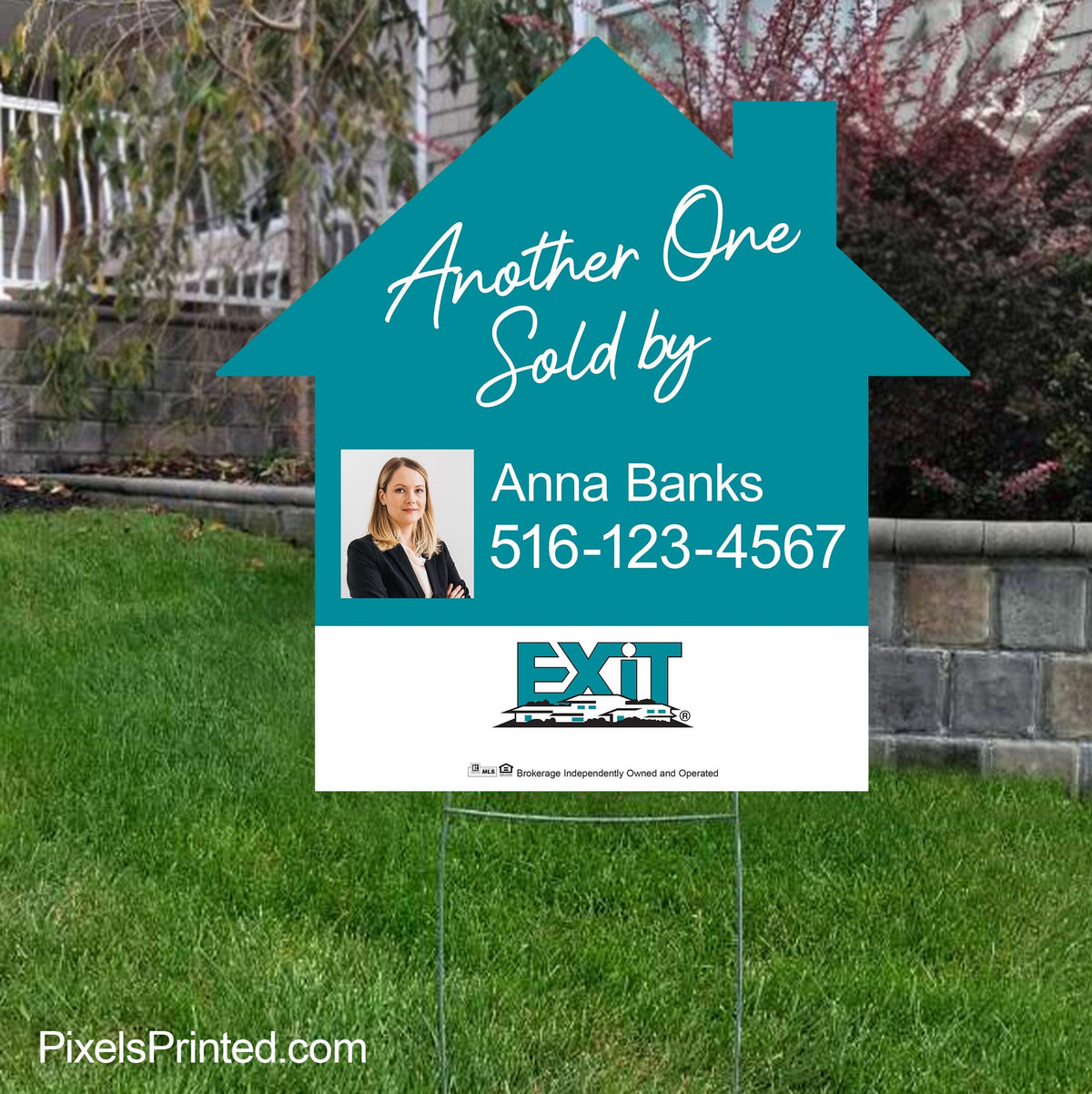 EXIT realty sold by house shaped yard sign yard signs PixelsPrinted 