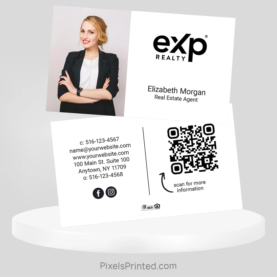 Modern eXp Realty agent business card with contemporary branding and personalized details.