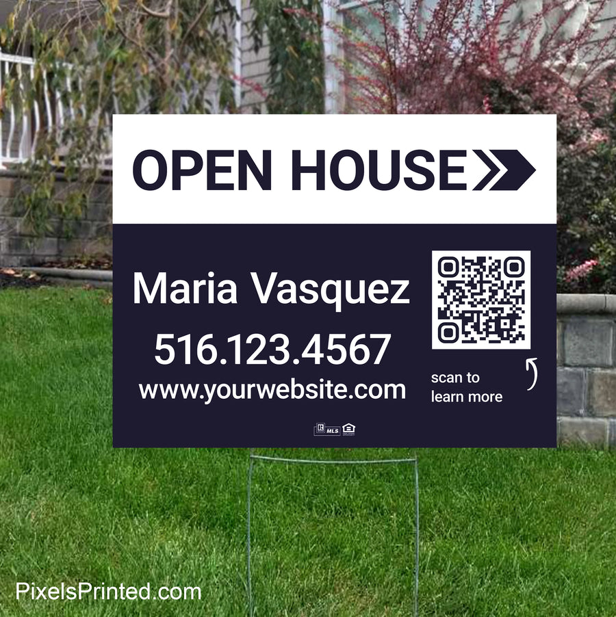 eXp Realty listing directional yard sign with metal step stake for guiding traffic toward a property or open house.