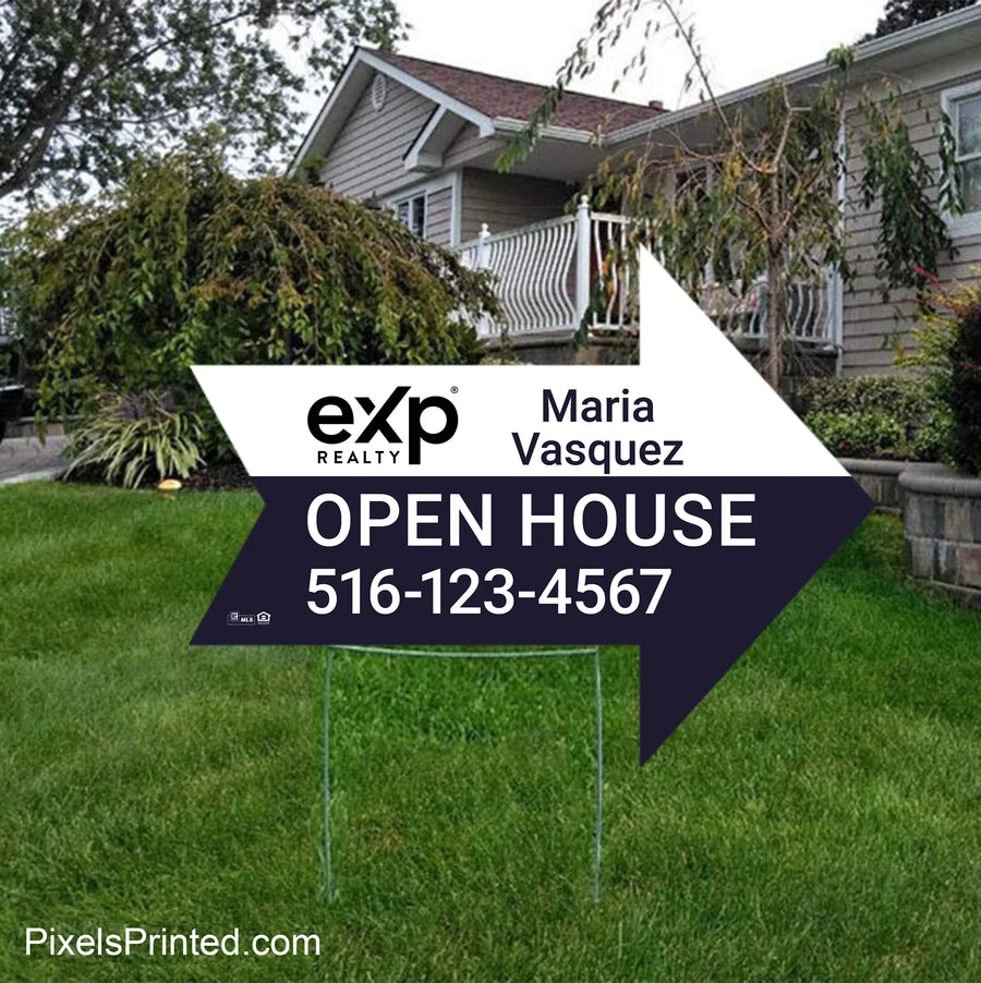 eXp Realty arrow yard sign with metal step stake, ideal for directing traffic to an open house or new listing.