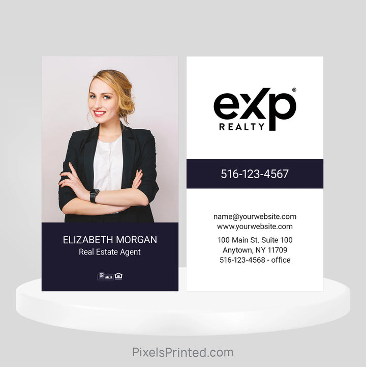 Blue eXp Realty business card with professional layout and personalized agent information.