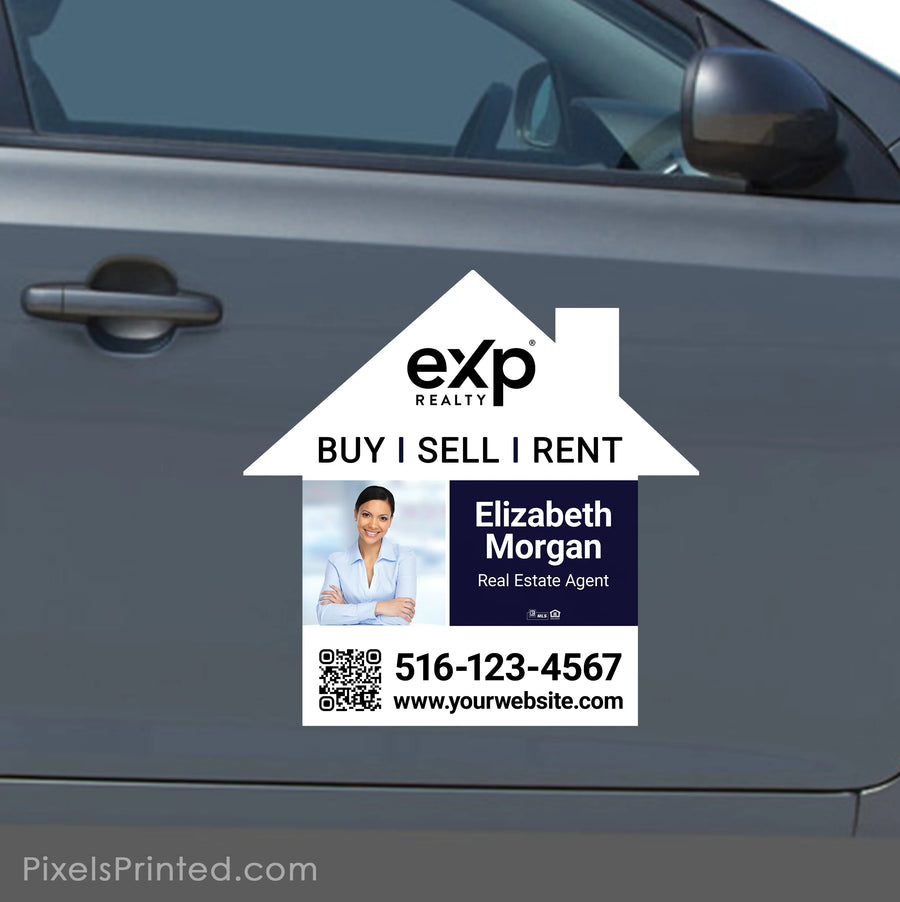 house shaped eXp Realty real estate car magnet with personalized agent contact information