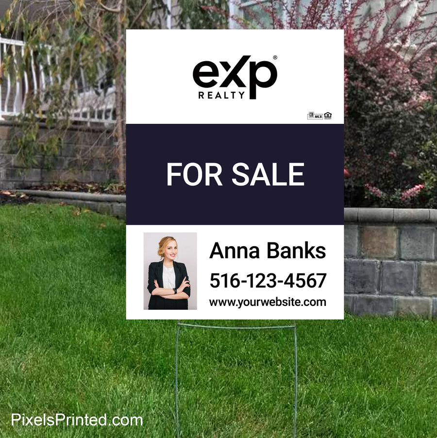 eXp Realty house shaped FOR SALE yard sign with metal step stake for creating a highly visible property listing