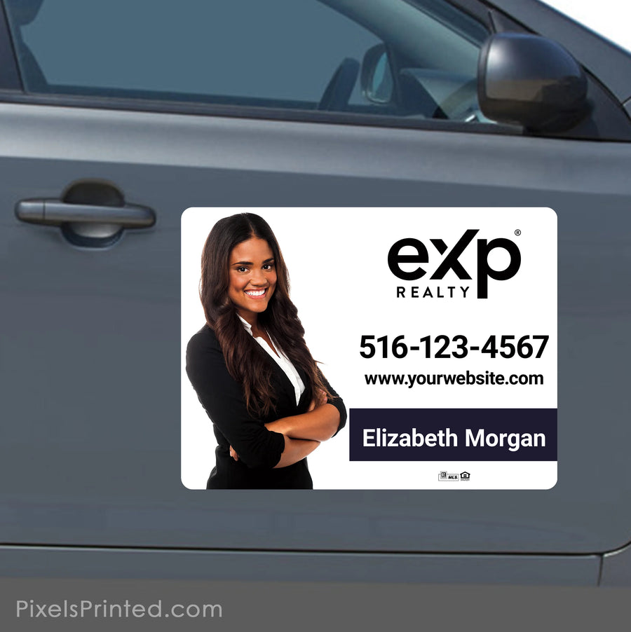 eXp Realty car magnet personalized for a real estate agent with professional branding and contact details.