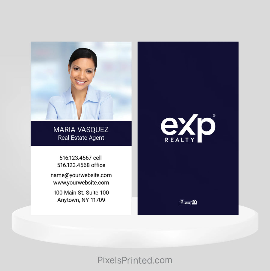 Personalized eXp Realty business card featuring a professional agent headshot and modern design.