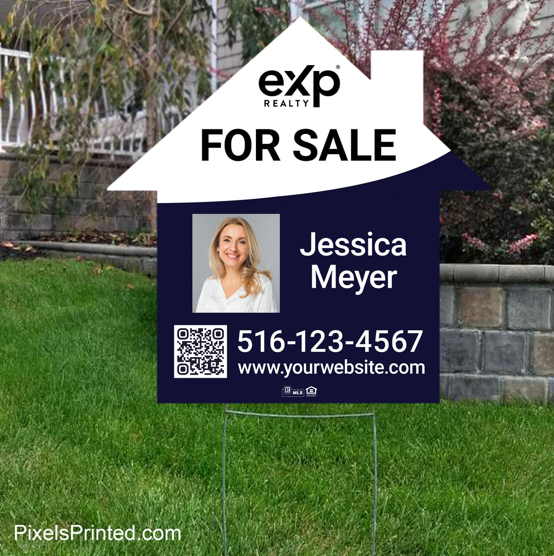 EXP realty for sale house shaped yard signs