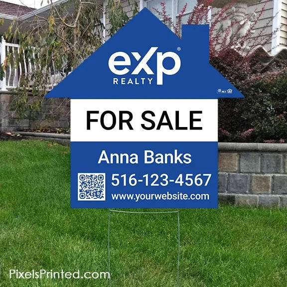 EXP realty for sale house shaped yard signs