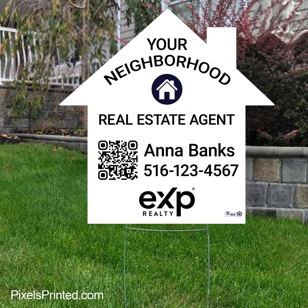 eXp Realty house shaped neighborhood realtor sign designed to help agents build recognition in their local market.