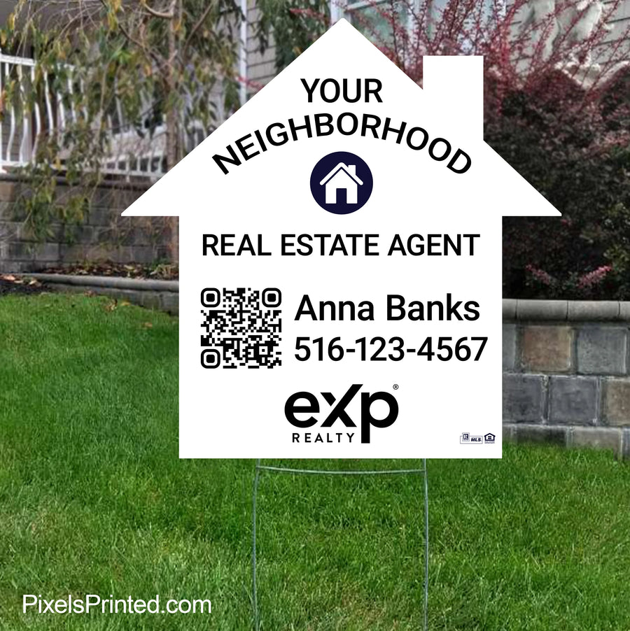 eXp Realty house shaped neighborhood realtor sign designed to help agents build recognition in their local market.