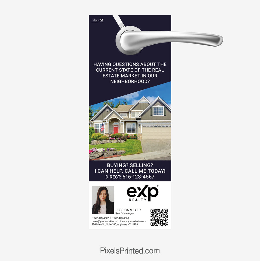 eXp Realty local realtor door hanger that introduces an agent to nearby homeowners and builds neighborhood recognition.