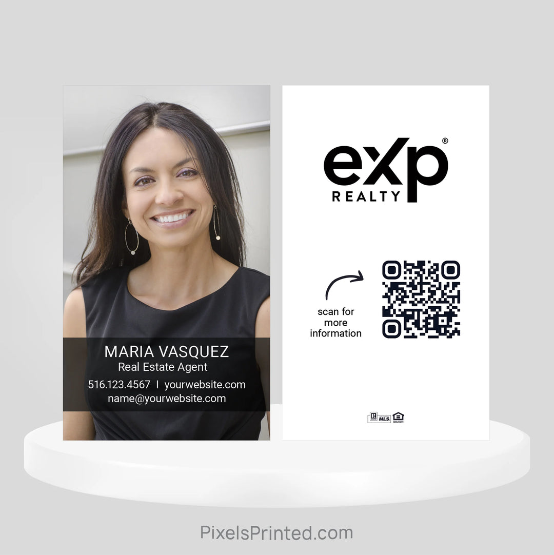 Modern eXp Realty business card personalized for a real estate agent with clean branding and professional layout.