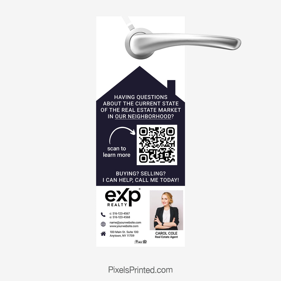 eXp Realty real estate farming door hanger that helps agents consistently market themselves and build recognition in a target neighborhood.
