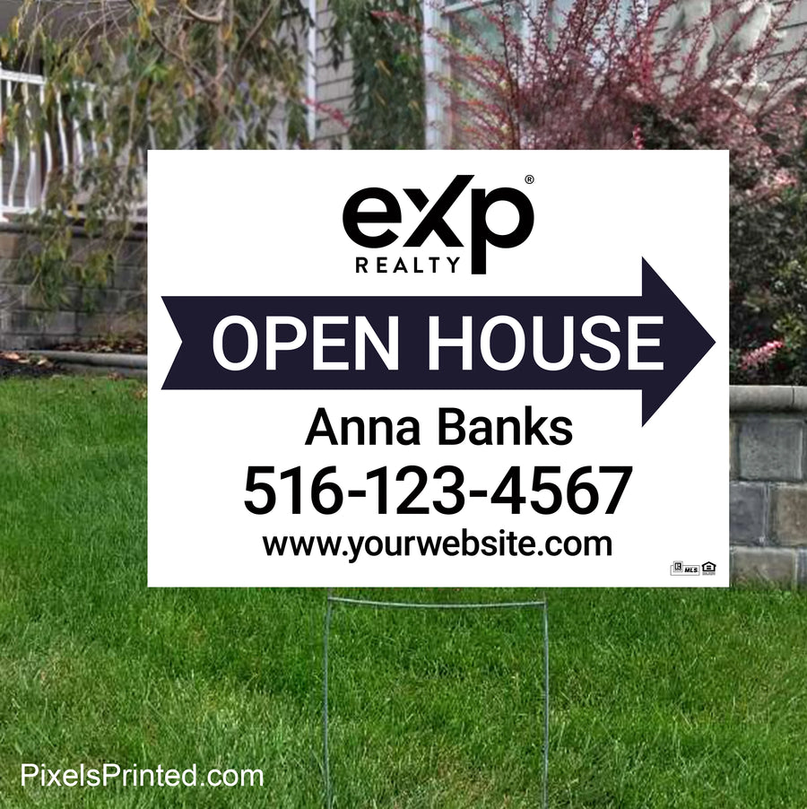 eXp Realty property directional yard sign with metal step stake for helping buyers locate listings and open houses.