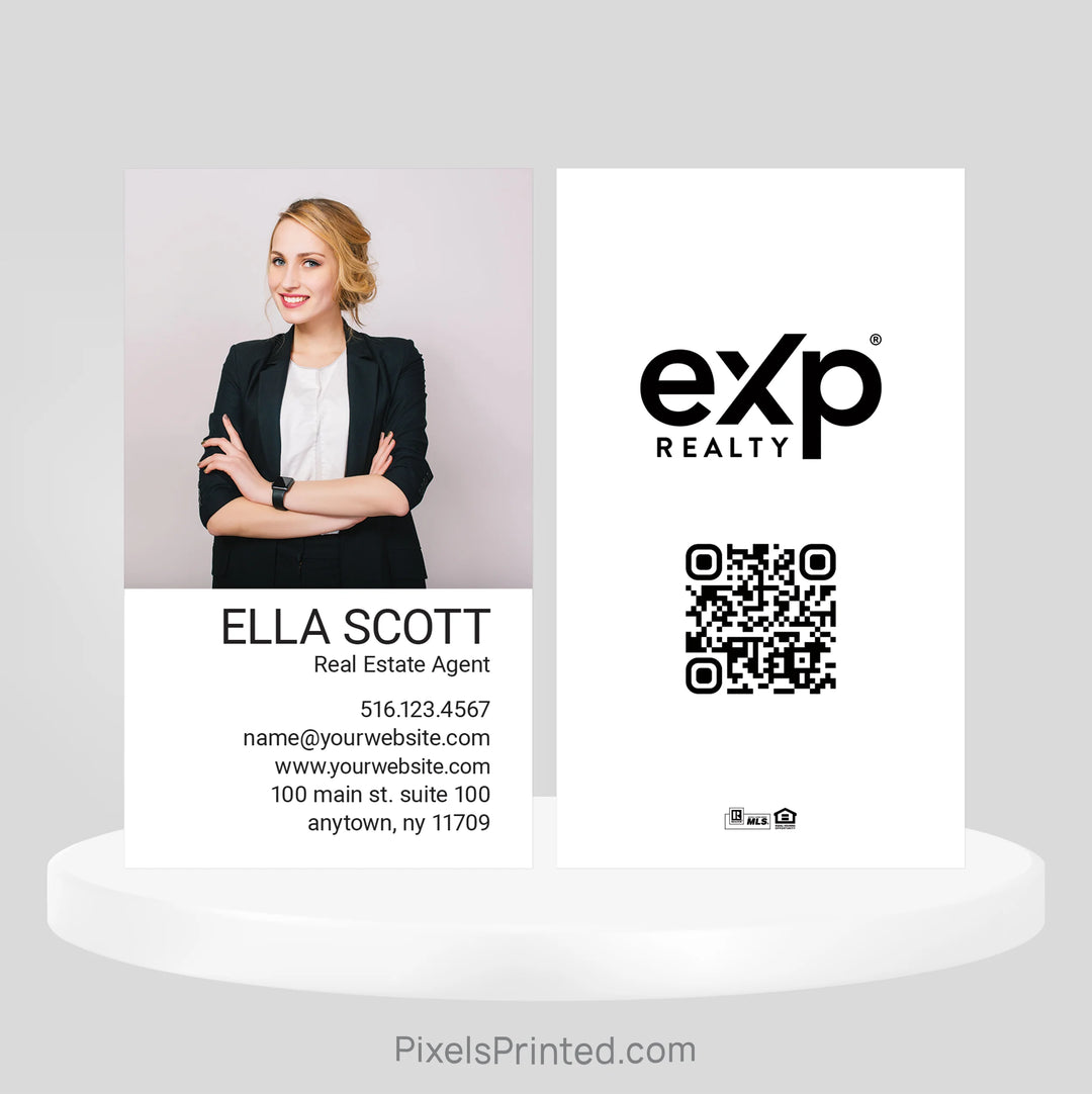 Professional eXp Realty business card with modern typography and personalized details.