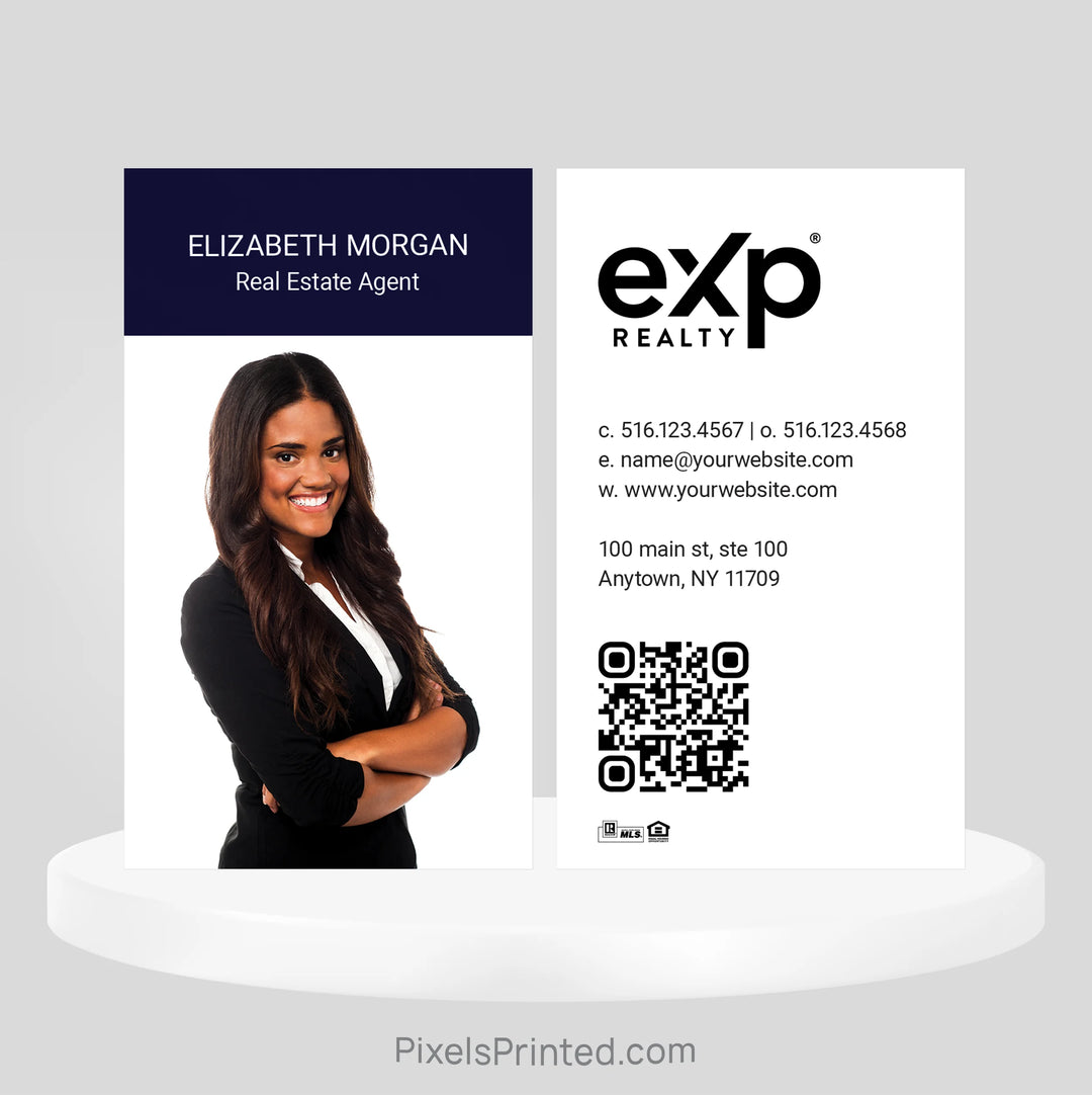 Modern eXp Realty business card with QR code for easy access to agent contact information.