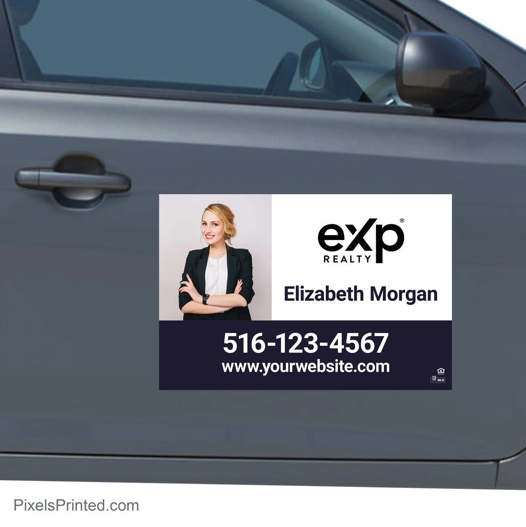 eXp Realty realtor car decal featuring personalized branding to promote an agent's real estate business.