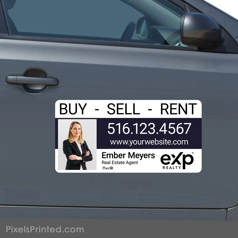 eXp Realty realtor car magnet with personalized agent branding for professional vehicle marketing.