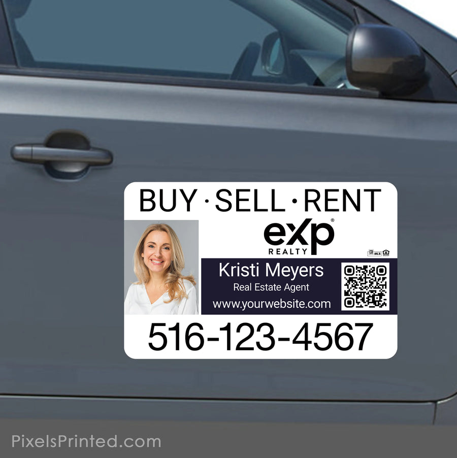 Professional eXp Realty car magnet personalized for a real estate agent's vehicle branding and visibility.
