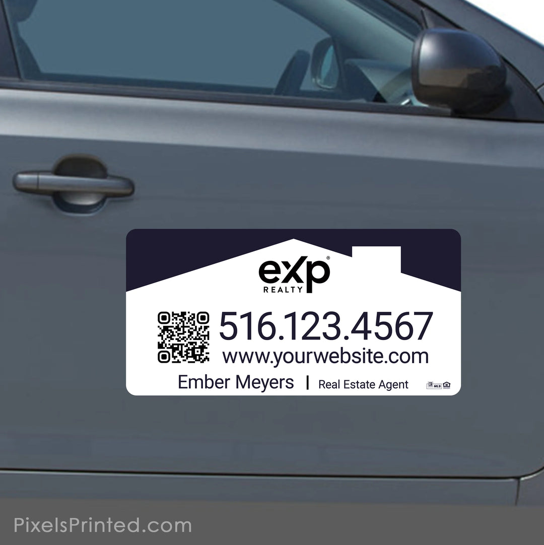 eXp Realty car magnet featuring a professional real estate agent headshot and personalized contact information.