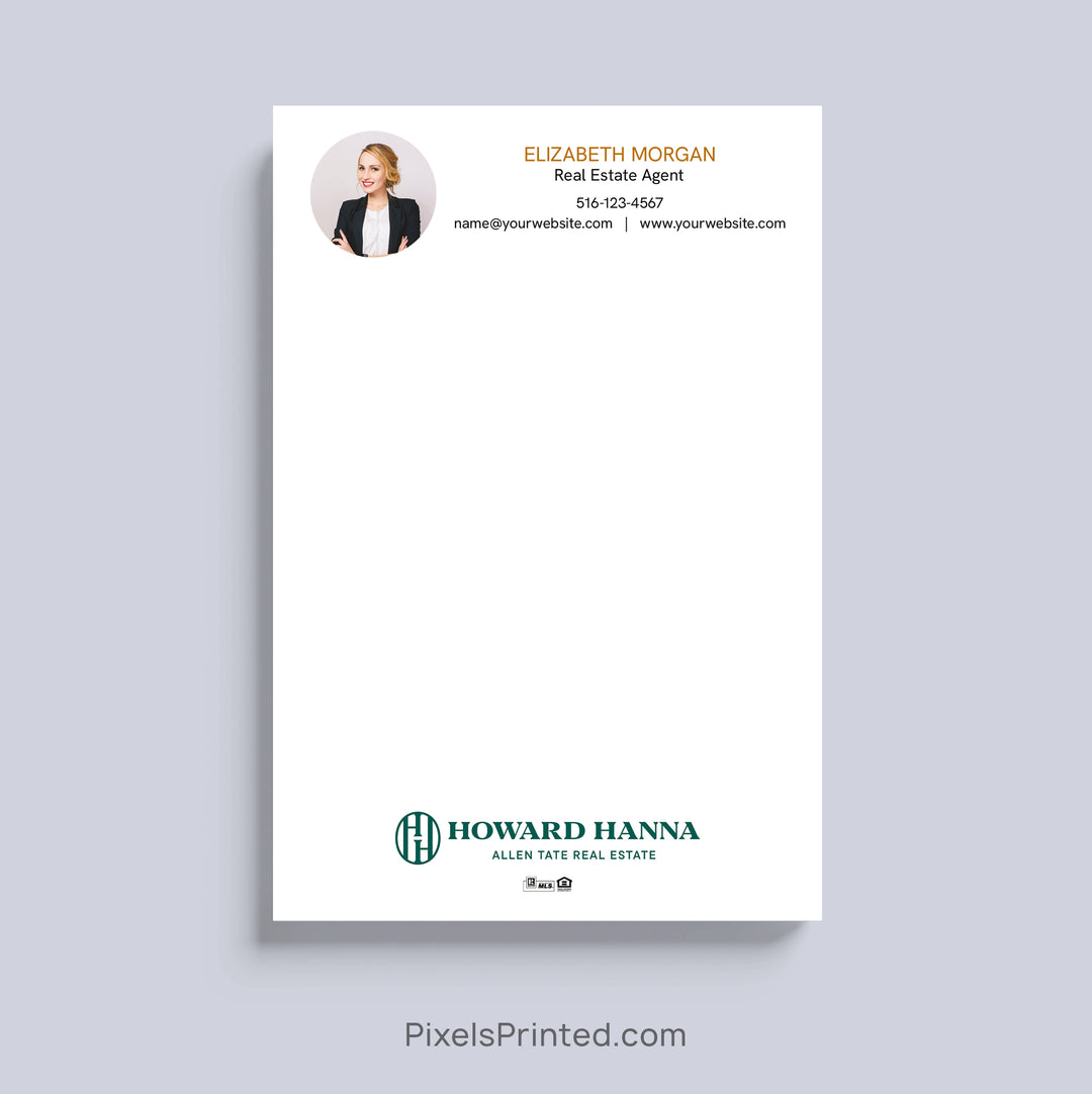 Personalized Howard Hanna realtor notepad with headshot and contact information