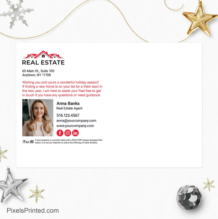 independent real estate Christmas holiday postcards PixelsPrinted 