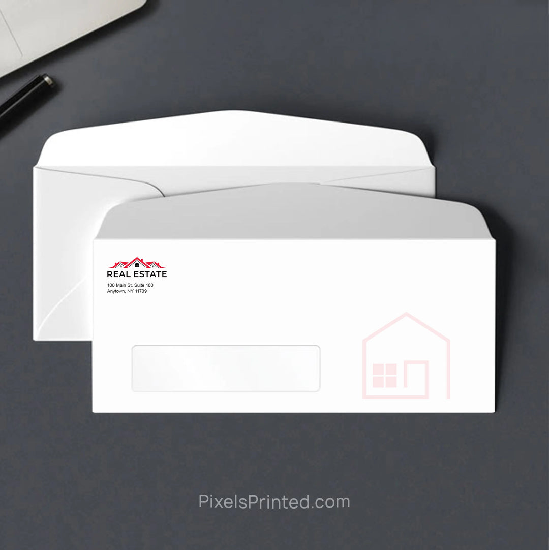 Personalized independent real estate office envelope with brokerage return address with window