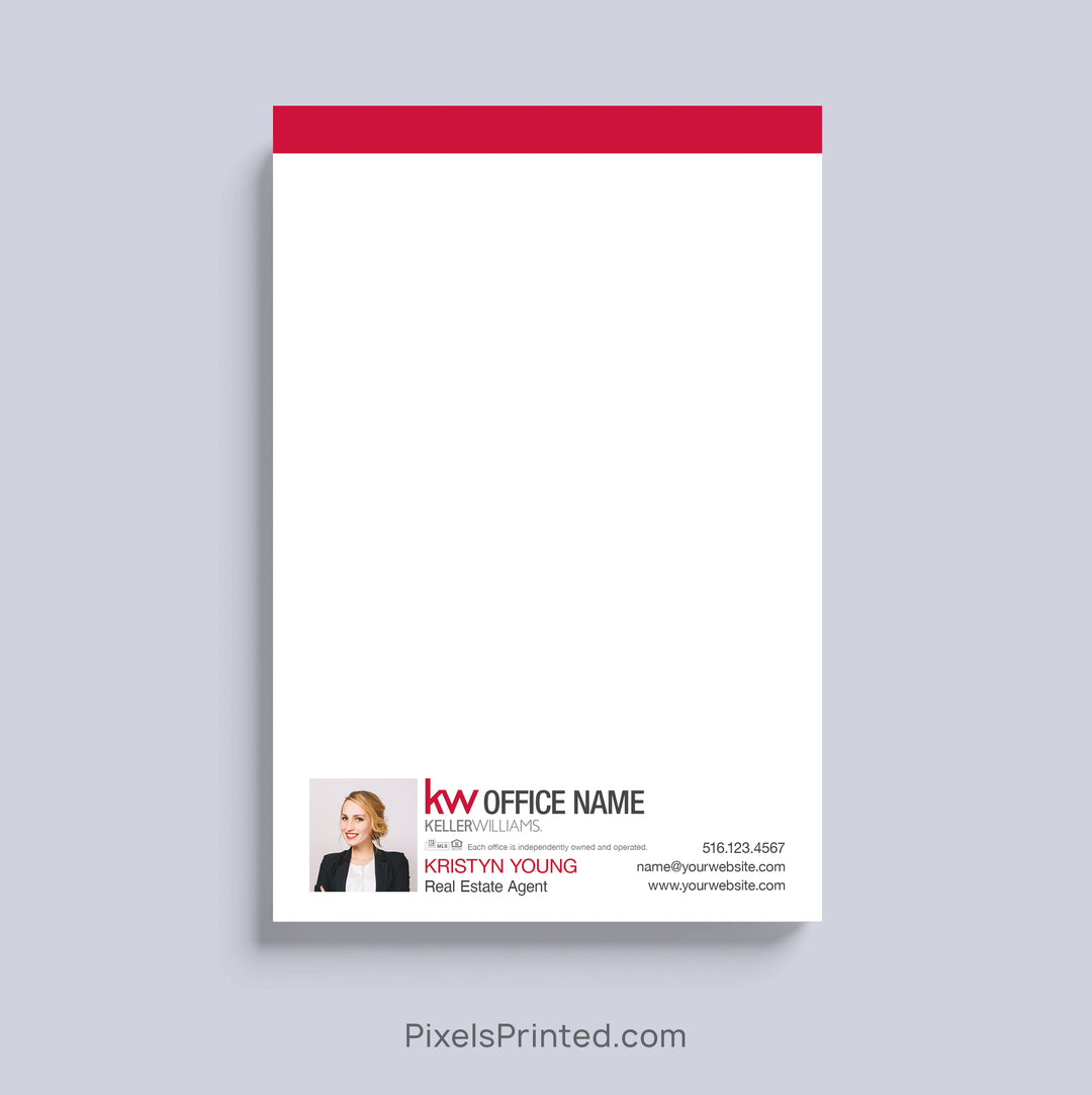 Keller Williams personalized realtor notepad with agent headshot and contact information