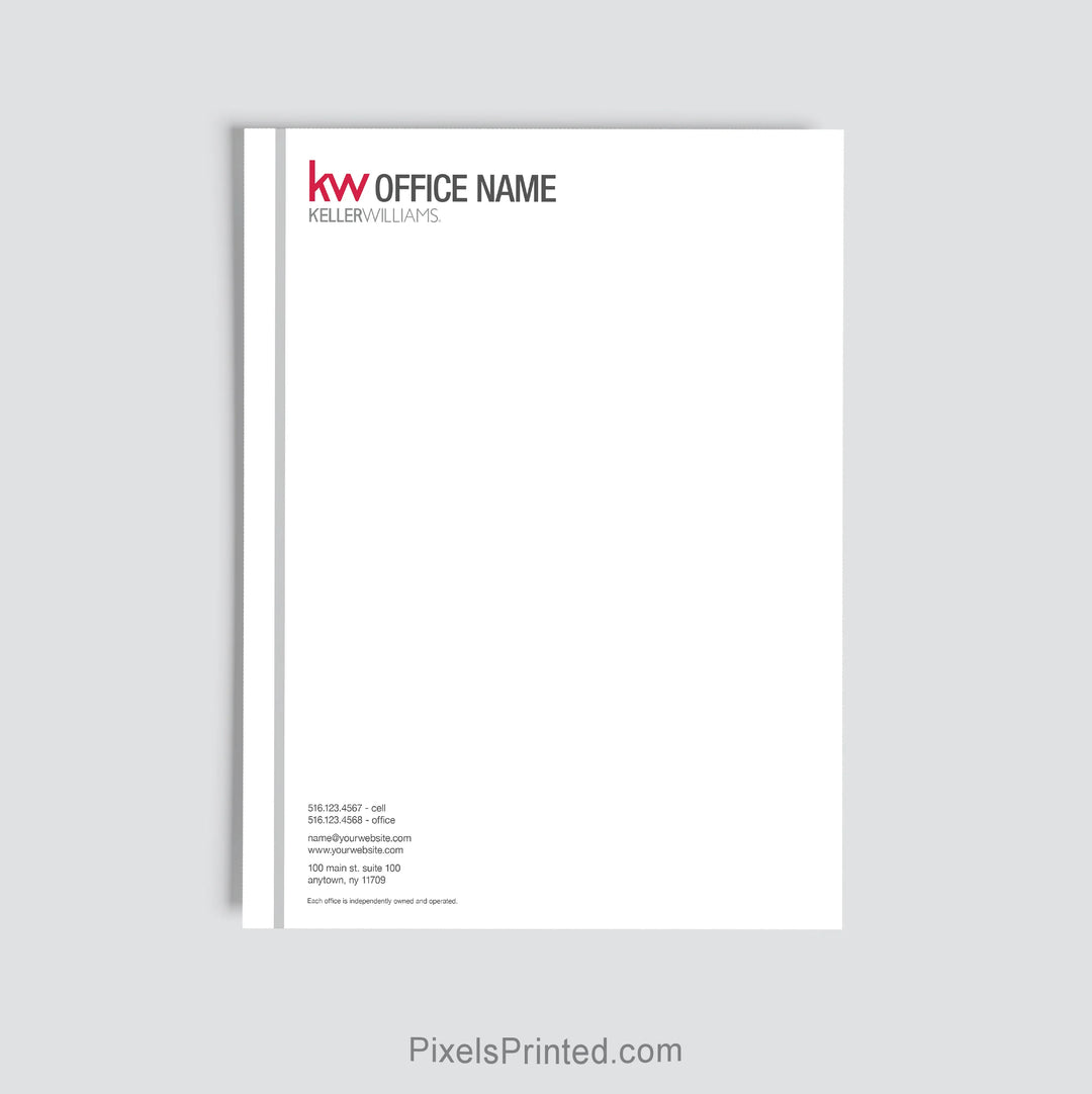 Keller Williams brokerage letterhead with personalized office information