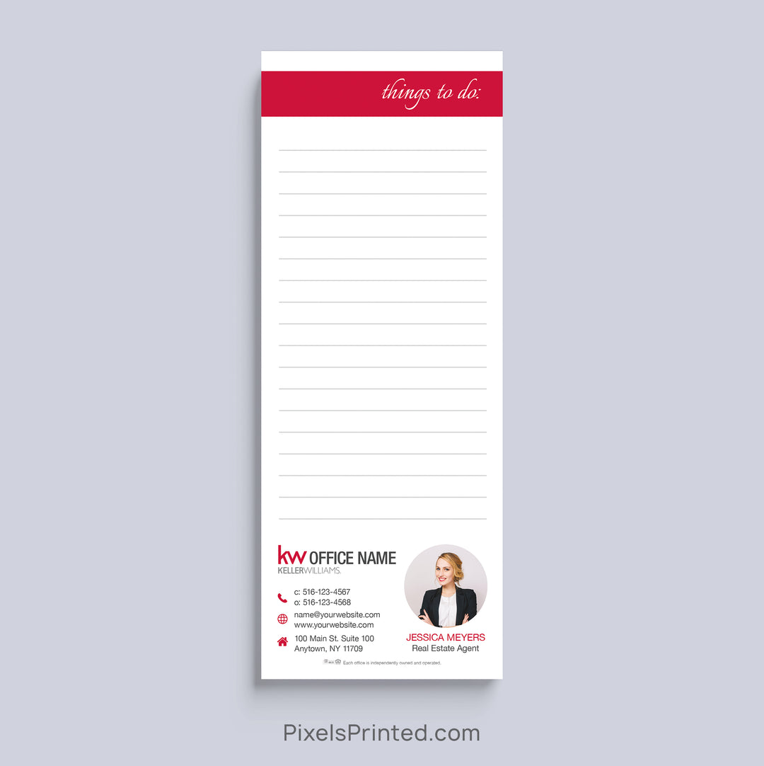 Personalized Keller Williams Things to Do realtor notepad with headshot and contact information