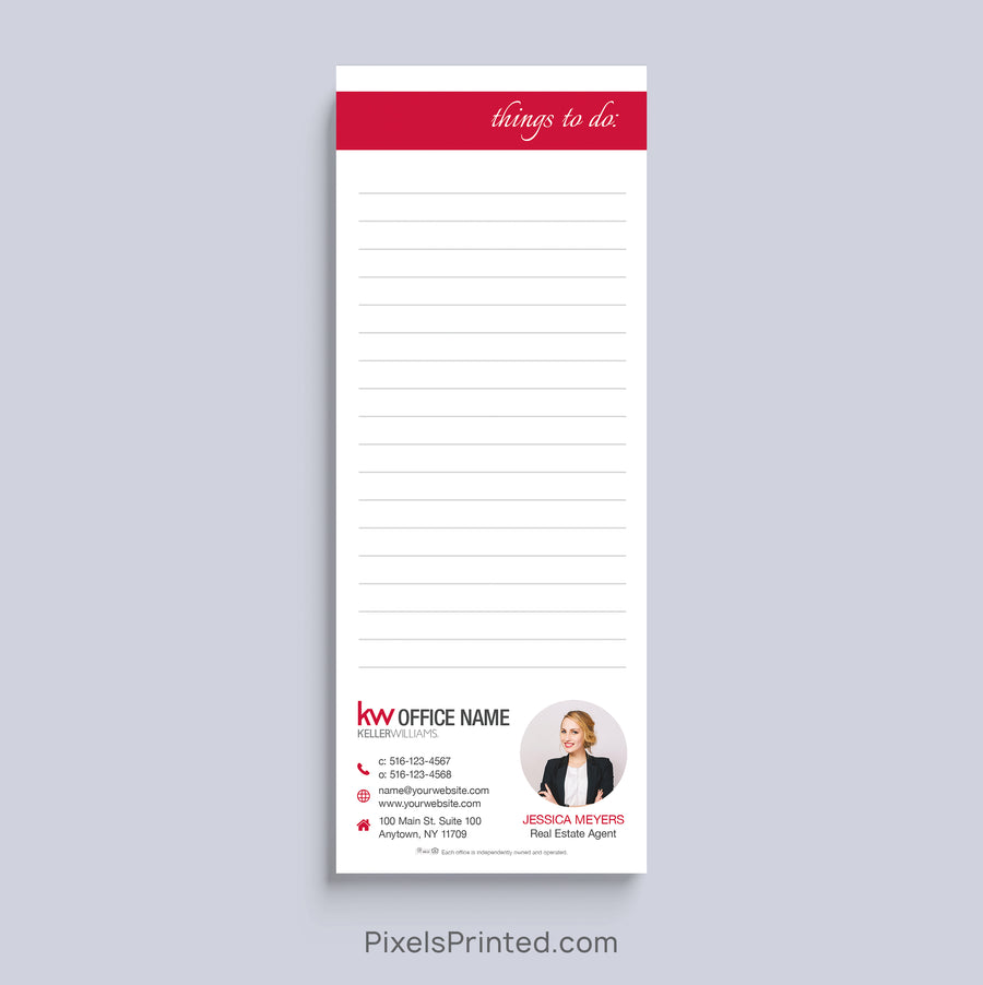 Personalized Keller Williams Things to Do realtor notepad with headshot and contact information