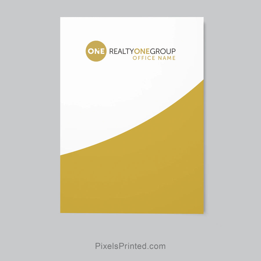 Realty ONE Group glossy closing folder with two pockets and business card holder for real estate closing paperwork.
