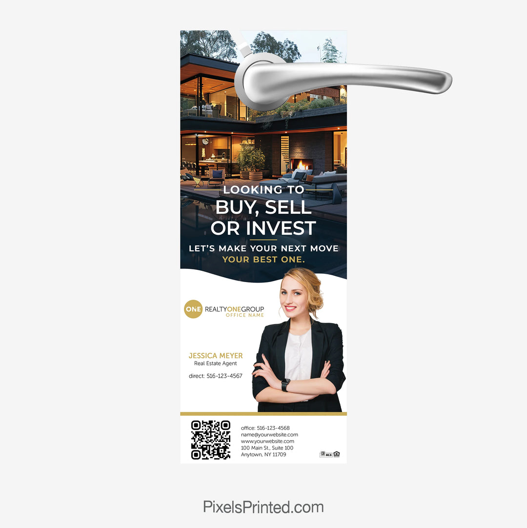 Realty ONE Group real estate agent introduction door hanger for neighborhood marketing